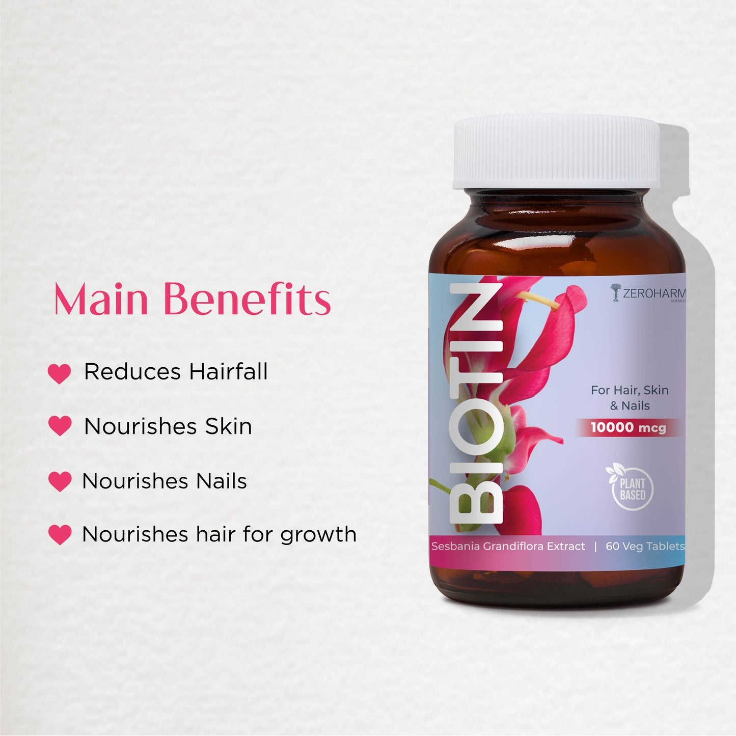 Biotin 10000 MCG Tablets For Hair, Skin & Nails