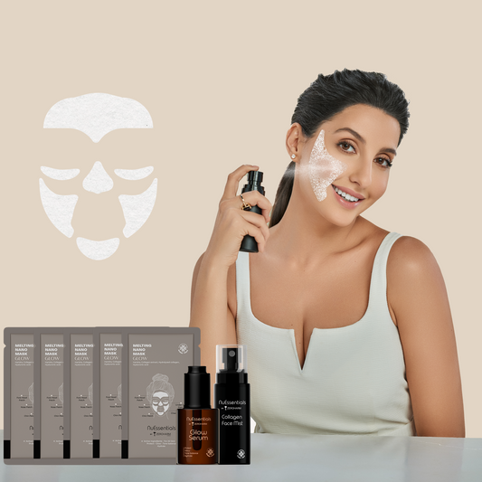 Nuessentials 5 dissolving collagen face masks with glow serum & collagen face mist