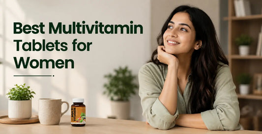Best multivitamin tablets for women with a woman and supplement bottle in a bright home setting.