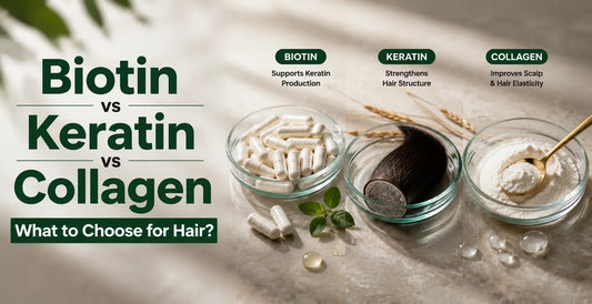 Biotin vs keratin vs collagen for hair health, comparing supplements that support keratin, hair strength, scalp, and elasticity.