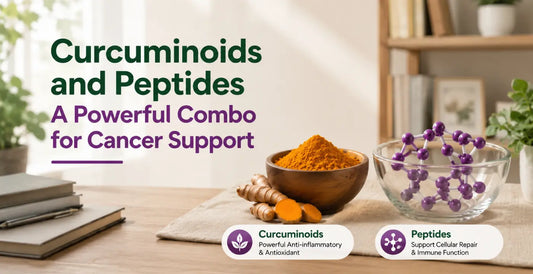 Turmeric powder and molecular peptide model - curcuminoids and peptides for cancer support, delivering anti-inflammatory, antioxidant, and cellular repair benefits.