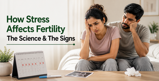 Anxious couple with fertility calendar and ultrasound - how stress affects fertility hormones, signs to watch and science behind stress and conception.