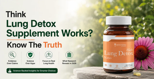 ZeroHarm Holo Lung Detox Nano supplement bottle beside Echinacea flower revealing the truth about lung detox supplements