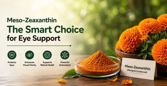 Bowl of meso-zeaxanthin powder sourced from marigold - best eye supplement for retinal health, visual clarity, and powerful antioxidant eye protection.