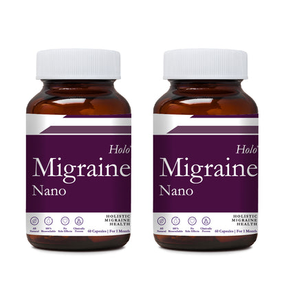 two glass bottles of migraine supplements
