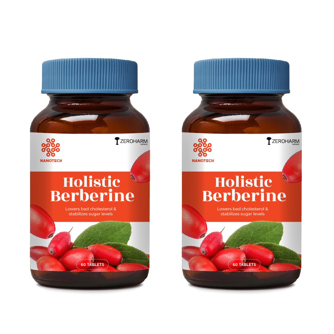 two glass bottles of cholesterol tablets made with berberine extract