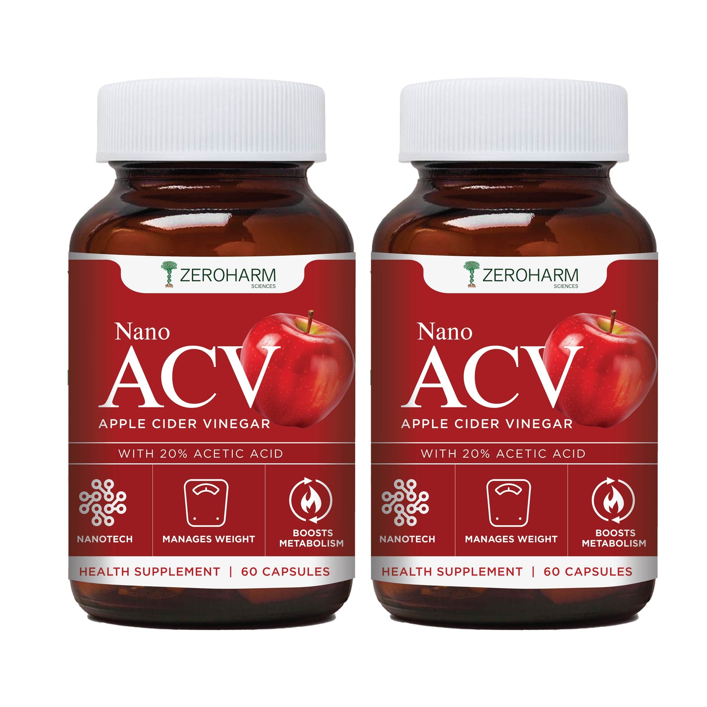 two glass bottles of acv tablets