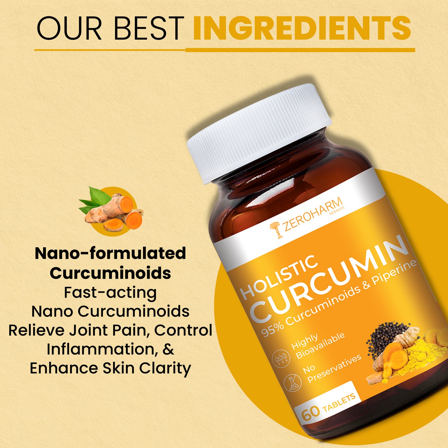Holistic Curcumin Tablets With 95% Curcuminoids & Piperine