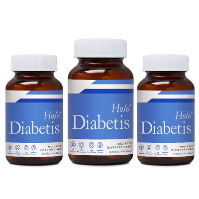 three glass bottles of diabetes supplements