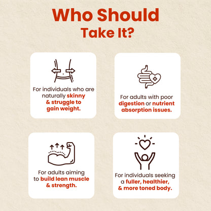 Weight gain supplement is ideal for skinny adults, poor digestion, nutrient absorption issues and lean muscle goals.