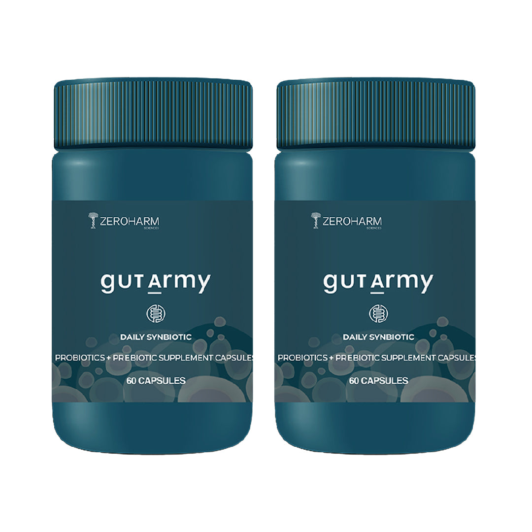 two bottles of gut health tablets