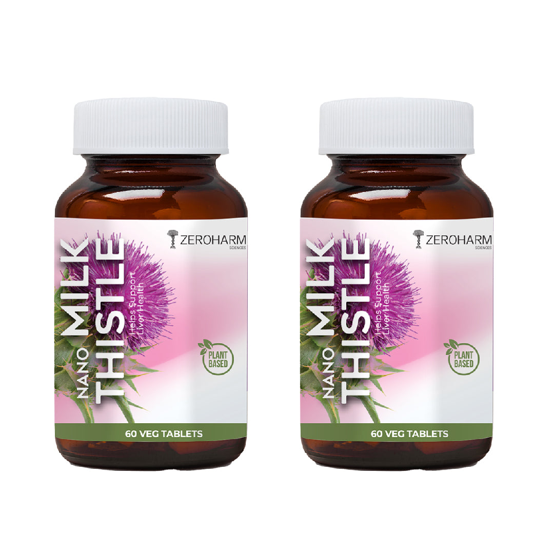 two glass bottles of milk thistle tablets