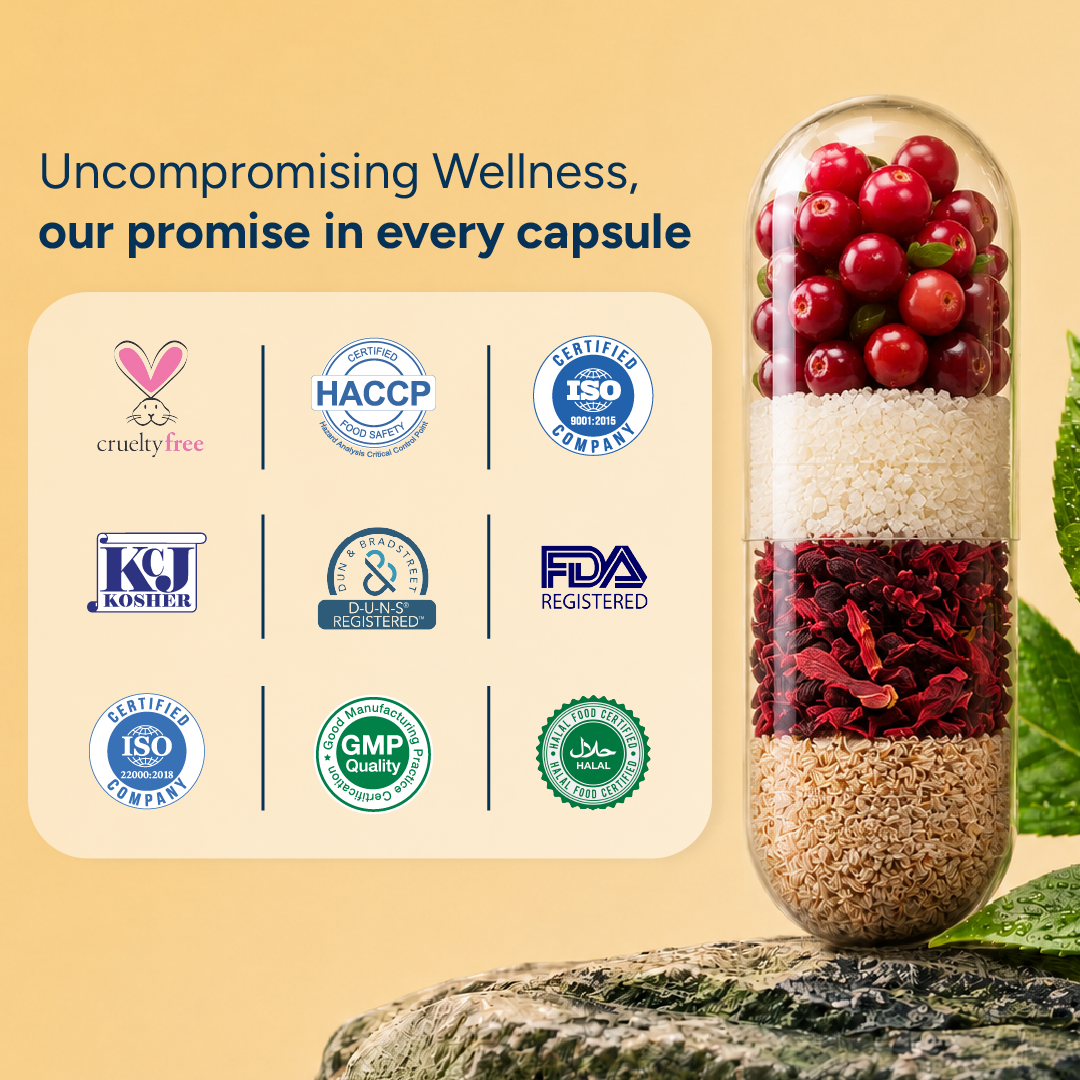 Certified vaginal wellness supplement made with cranberry, hibiscus and psyllium husk.