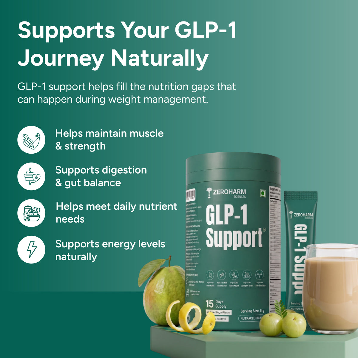GLP-1 supplement for muscle health, digestion, nutrient intake and daily energy.