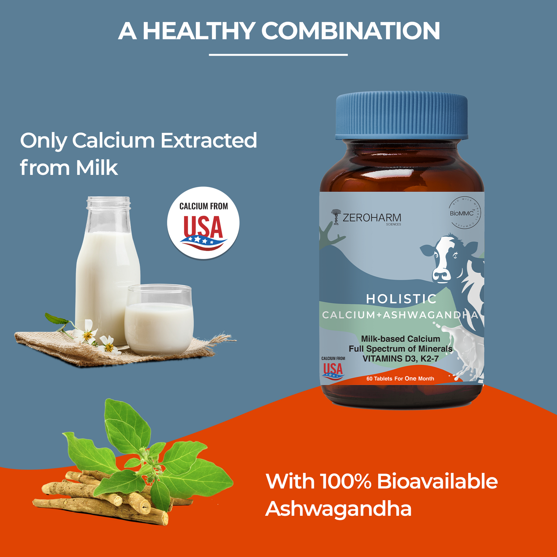 healthy combination of calcium extracted from milk with ashwagandha
