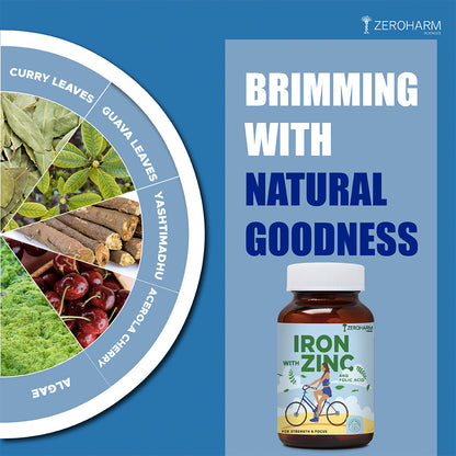 iron and folic acid supplementation made with ingredients like curry leaves, guava leaves, yashtimadhu, acerola cherry and algae