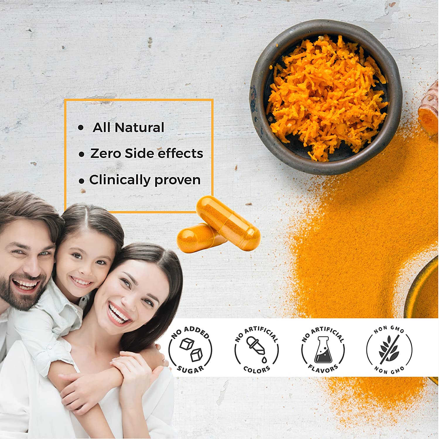 curcumin supplements made with no added sugar, and artificial colors with zero side effects
