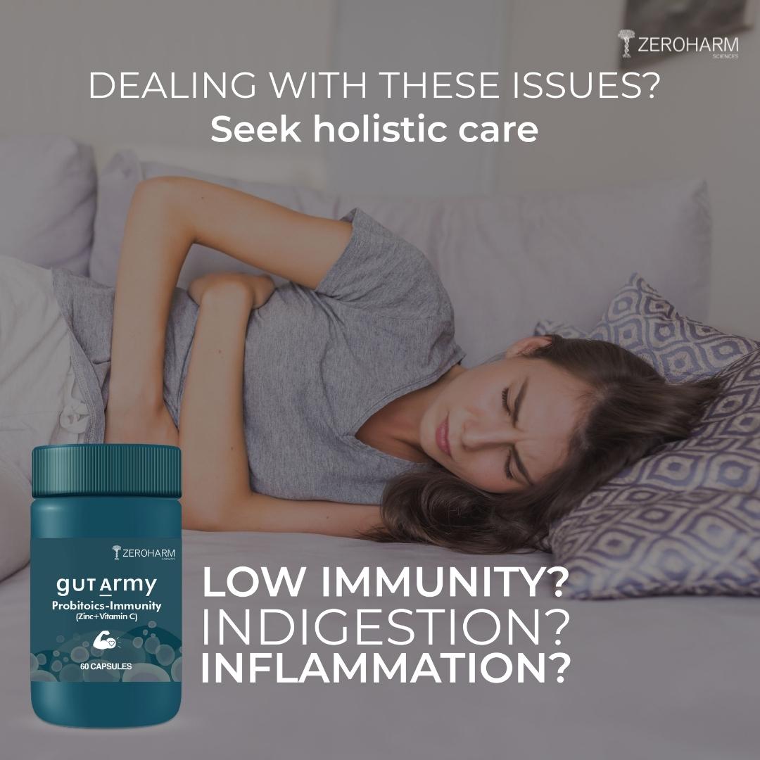 A women dealing with issues like low immunity, indigestion and inflammation